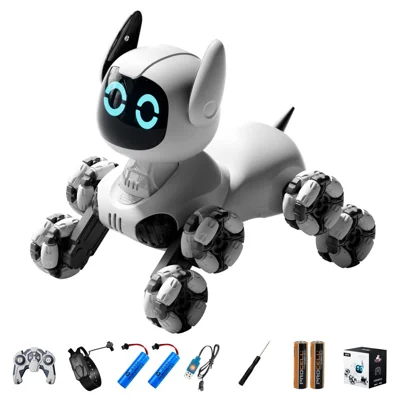 4DRC 4D-Y9 Børns fjernstyret robot hund med 8 hjul, stunte model med 2 batterier - Grå