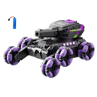 4DRC 4D-Y13 Lance-bombes d'eau à double commande, tank radiocommandé à 6 roues motrices, jouet stunt pour enfants, avec 1 batterie - Violet