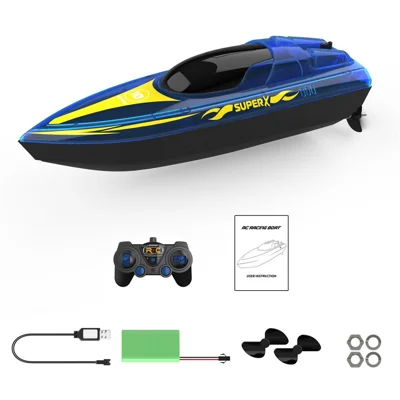 V555 2.4G RC Boat with 1 Battery High Speed Remote Control Racing Speedboat with LED Light for Children Toy - Blue
