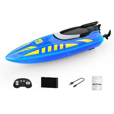 V777 2.4G Remote Control Stunt Boat Toy with 1 Battery High Speed Electric RC Boat with RGB LED Light for Children - Blue