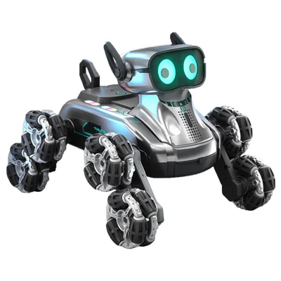 Chien robot télécommandé 8 roues motrices, jouet mécanique avec lumières et sons, idée cadeau pour enfants - Argenté