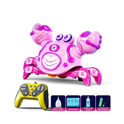 Q227 fjernbetjent mekacrable robot 2,4 GHz sprøjt boble fjernbetjening legetøj 360° rotation LED-lys musik til børn - Pink