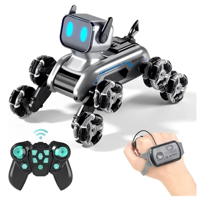 Cão Robô de Acrobacias com 8 Rodas com Luz LED e Jacto de Spray com Som e Controlo Remoto Brinquedo para Crianças