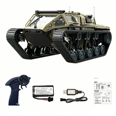 Voiture radiocommandée C8812 Tank sur chenilles, 2,4 G, rotation à 360 degrés, 13 modes lumineux, voiture stunt - Jaune désert
