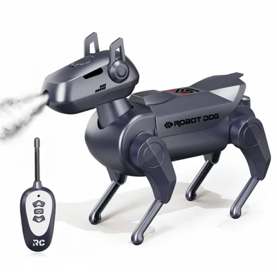 1028K-1 Kids Remote Control Spray Robot Dog Electronic Walking Mechanical Pet Toy With LED Light - Black