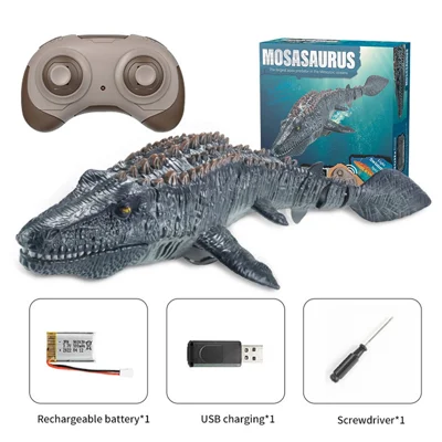 Summer High-speed Mosasaurus Boat Toy Waterproof Electric Simulation Crocodile Remote Control Boat with Dual Motors for Children - Grey