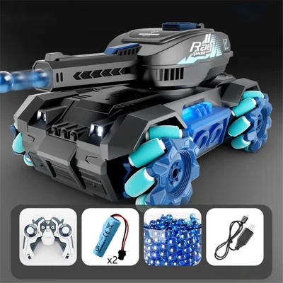 4DRC Y1 RC Tank with Sound Water Bomb Remote Control Stunt Car Toy, with 2 Battery - Blue