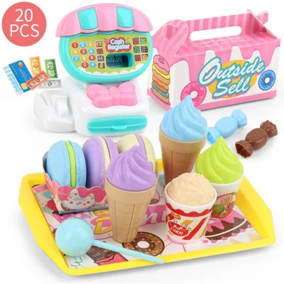 Kids Pretend Play Supermarket Cash Register Set Vegetables Ice cream Shopping Kitchen Toys Kits - Pink
