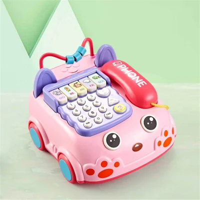 Cartoon-Formen Frühkindliche Bildung Telefon Auto Multifunktionales zweisprachiges Telefon Auto Bildungsspielzeug - Rosa