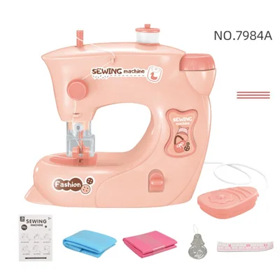 7984 Pretend Play Electric Sewing Machine Toy for Kids Mini Appliances Sewing Machine Toy with Lights (Size: S) - Pink