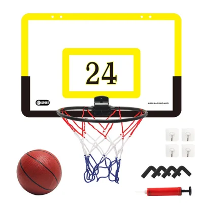 Punch-Free Plastic Basketball Hoop Set Basketball Hanger Mount Game for Kids Children Adults - Yellow