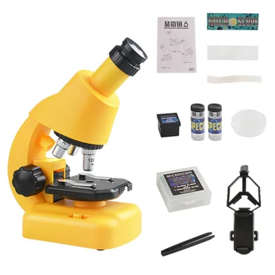 2203/2205 Kit De Microscópio Infantil 100x/400x/1200x Gréia Da Ciência Da Ciência Do Microscópio Com Amostras Para Crianças Estudantes Microscópio Toy Educacional Toy - 2205 Amarelo