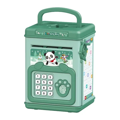 6909 Children Piggy Bank Toy Fingerprint Unlock ATM Password Box with Music Sound Paper Money Treasure Box Educational Toys (Hand Crank Version) - Verde