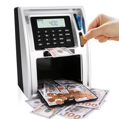 ATM-Style Smart Piggy Bank for Kids Auto Bill and Coin Recognizing Money Box Educational Toys (USD Version)