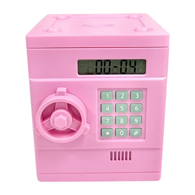 Simulation Retro Mini ABS Password Safe Creative Toy Smart Piggy Bank Automatic Coin Recognition And Counting (US Dollar Version) -  Pink