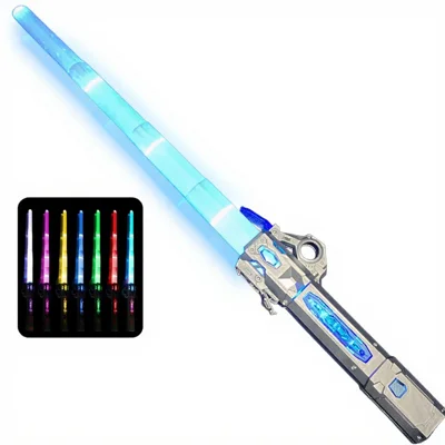 YLQ 2-in-1 Extendable Lightsaber For Kids 7-14 Years Light Up Toy With Sound Effects Star Wars Theme - Titanium Silver