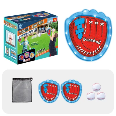 LED Light Up Toss Catch Ball Game Set Sticky Baseball Glove Family Interactive Toy Kids Gift - C1