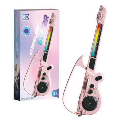 Bluetooth-compatible DJ Guitar Smart Stringless Electronic Music Toy with LED Light Gift for Children - Pink