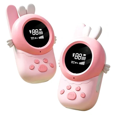 M1 2 Stück / Satz Kinder-Funkgeräte mit niedlichem Tier-Design, süßes Radio-Spielzeug mit Lanyard und Taschenlampe für draußen - Rosa+Rosa