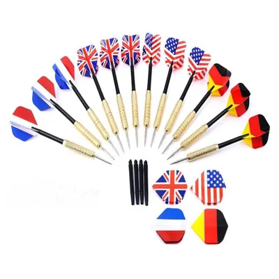 12Stk. 18g Professionelle Messing-Barrel-Darts mit Nationalflaggen-Flights für Dartboard-Spiele