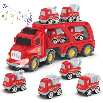 Friction Powered Cars Push and Go Trucks Construction Vehicles Toy Gifts Set - Red