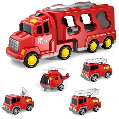 Toddlers Trucks Ambulances Helicopters Friction Power Vehicles Cars Gifts (Dual Layers) - Red