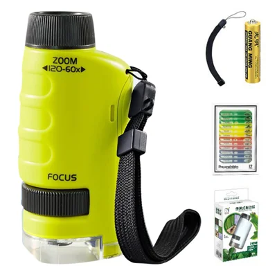 1355 Portable Handheld Microscope Toy for Children with Battery, Specimens - Yellow