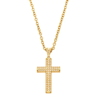Cross Pendant Necklace Luxury Style Stainless Steel + Zirconia Gold Plated Waterproof Jewelry for Daily Wear - P092-A
