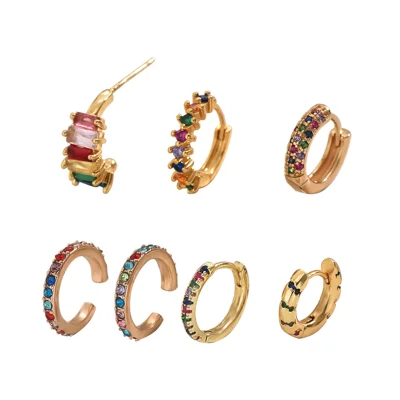 U-Shaped Gold Plated Copper Earrings for Women Geometric Stud Earrings with Colorful Zircon Elegant Jewelry