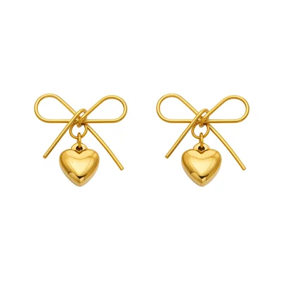 1 Pair 316L Stainless Steel Drop Earrings PVD Vacuum Plated Hollow Bow Heart Pendant Jewelry - Gold