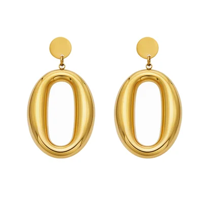1 Pair Oval Dangle Earrings PVD Vacuum Plated 316L Stainless Steel Jewelry for Parties - Gold