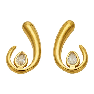 1 Pair U-Shaped Zircon Earrings 316L Stainless Steel PVD Vacuum Plated Stud Earrings - White Zircon