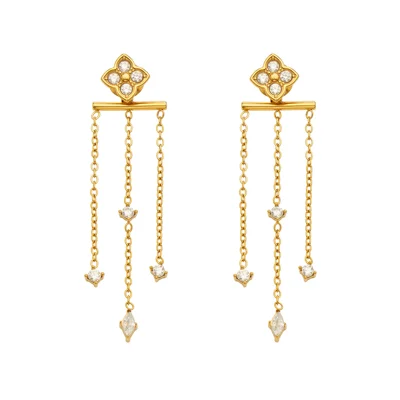 1.2 x 4.7cm Zircon Tassel Earrings 316L Stainless Steel Ear Studs for Vacation - Gold