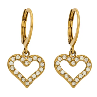 F1164 1 Pair Hollow Heart Dangling Earrings 316L Stainless Steel Zircon Waterproof Drop Earrings - Gold