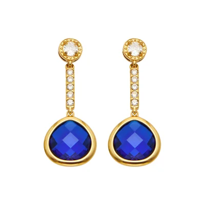 Faceted Glass Stone Zircon Drop Earrings Stainless Steel Gold Plated Jewelry for Women Office Party Dating - Blue