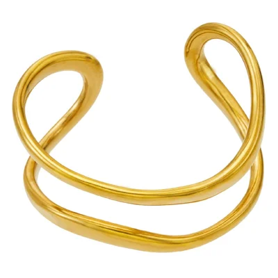 18K Gold Plated 316L Stainless Steel Cuff Bracelet Geometric Hollow Dual Layer Open Bangle for Daily Wear - Gold