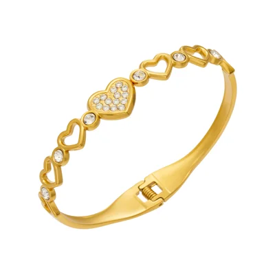316L Stainless Steel Bracelet Gold Plated Zircon Hollow Heart Design Spring Clasp for Dating Commuting Casual Wear - Gold