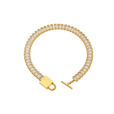 Stainless Steel Bracelet Zirconia Stones Lock OT Clasp Electroplated Geometric Design for Unisex Daily Wear - Gold
