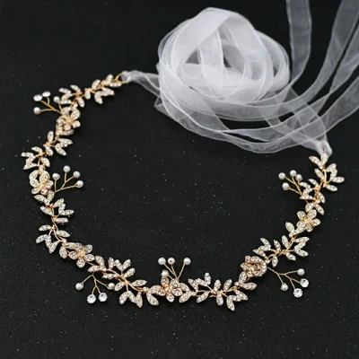 Handmade Gold Leaf Vine Headpiece Multi-Wear Belt Crystal Faux Pearl Wedding Hair Crown Waist Chain for Wedding Party
