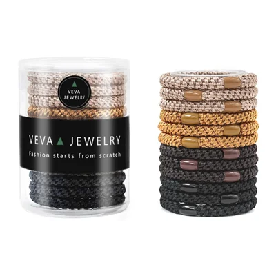 Zestaw 12 sznurek do włosów o wysokiej elastyczności, kolorowe sznurowane sznurki z koralikami na co dzień i na sport – brązowy czarny