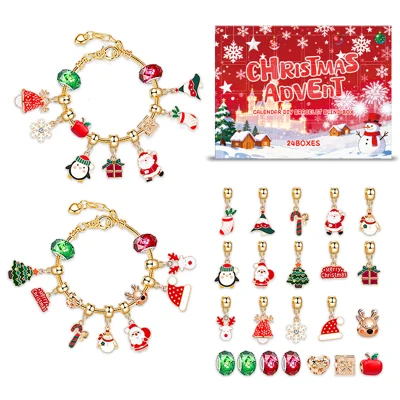 DOWMOO 24-teiliges Weihnachts-Adventskalender-DIY-Armband-Bastelset Schmuckgeschenkbox für Frauen / Mädchen / Freunde - 1 Set