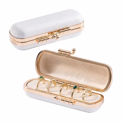 Portable 5-Slot Ring Box Vintage PU Leather Velvet Lining Jewelry Storage Case - Beige