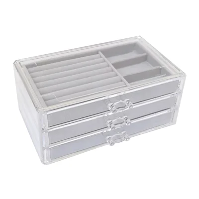 Jewelry Box 3-Layer Jewelry Organizer Removable Tray Drawer Storage Box for Necklaces, Earrings, Rings, Makeups - Grey