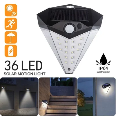 Vattentät Solkraftslampa 36-LED Känslolampa för Utomhusbruk Trädgårdsvägglampa