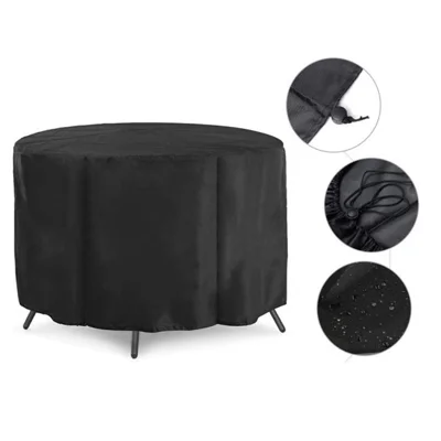 Dustproof Waterproof Outdoor Garden Round Table Cover 210T Polyester Furniture Cover - 185x110cm