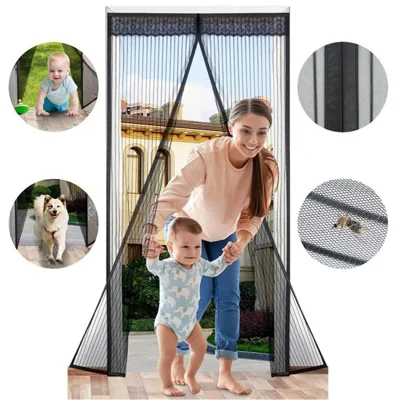 Magnetic Screen Door Curtain Fiberglass Mesh Screen Door with Magnets Fly Mosquitos Bug Insect Screen - Black//80 x 210cm