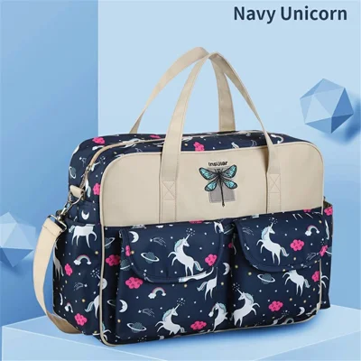 Large Capacity Diaper Bag Handbag Maternity Baby Stroller Mother Changing Bag - Navy Unicorn