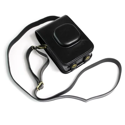 PU Leather Camera Case for Fuji Instax Mini LiPlay Polaroid Camera with Shoulder Strap - Black