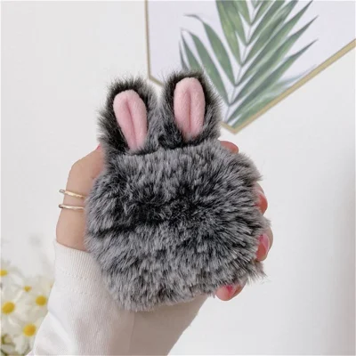 For AirPods 1 2/Pro Protector Earphones Case Rabbit Fluffy Cover - Grey/For Apple AirPods Pro