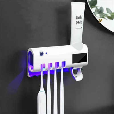 Intelligent UV Toothbrush Sanitizer Bathroom Toothbrush Holder Solar Toothpaste Dispenser - White
